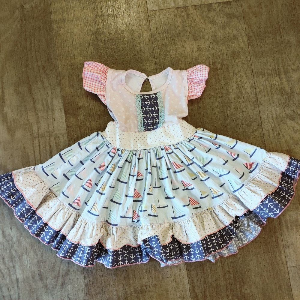 Olive Mae Sail Boat Anchor Toddler Dress Size 2t